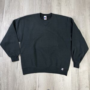 Vtg 90s Russell Athletic Black Sweatshirt Large USA Distress Boxy Grunge Skate N